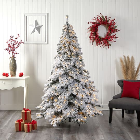 7ft. Pre-Lit Flocked Austria Fir Artificial Christmas Tree, White LED Lights